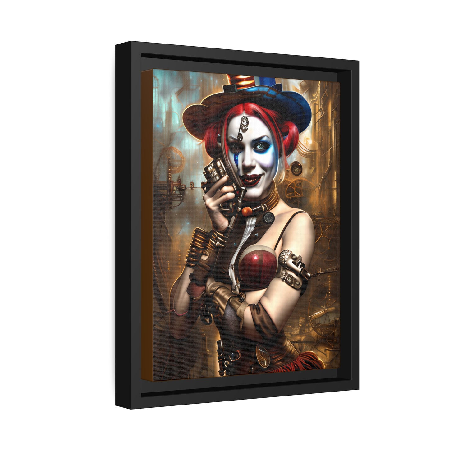 Hyper Realistic Steampunk Harley Quinn Matte Canvas, Black Frame