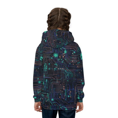Pixel Pop: Neon Circuit Hoodie Children's Hoodie (AOP)