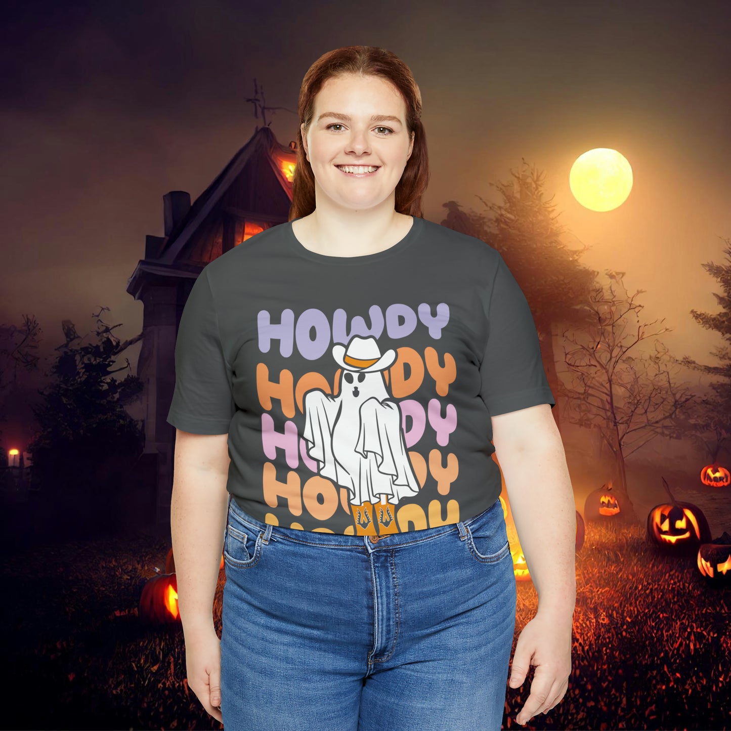 Cowboy Ghost Howdy Retro Halloween Unisex Jersey Short Sleeve Tee Gifts for Him Gifts For Her