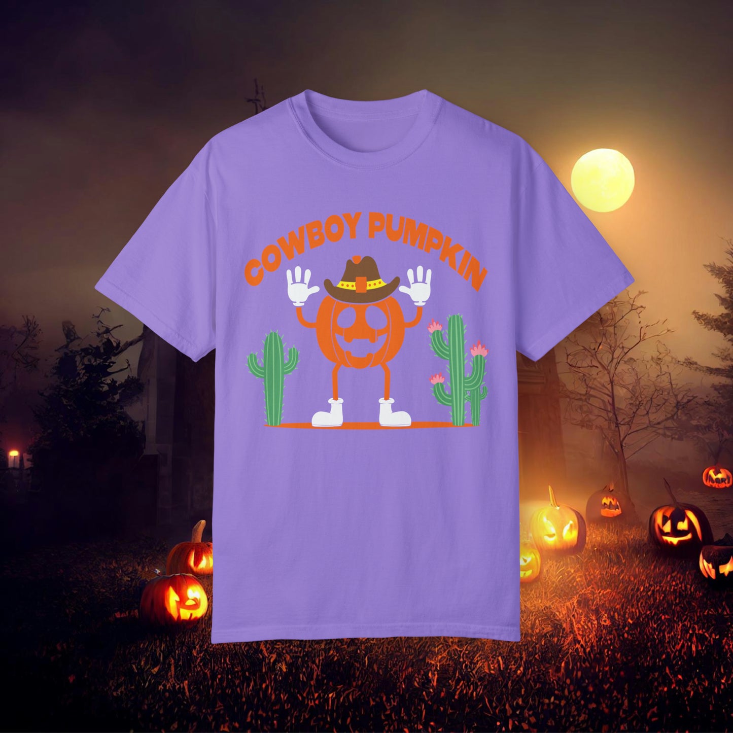 Cowboy Pumpkin Retro Groovy Halloween Unisex Garment-Dyed T-shirt Gifts for Him Gifts for Her