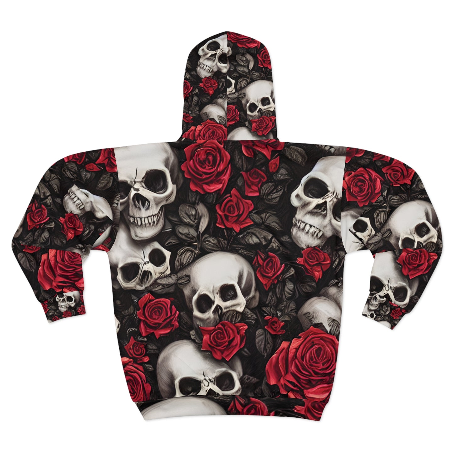 Skulls with Red Roses Hyper Realistic by French Artist Anne-Laure Goupil Unisex Zip Hoodie (AOP)