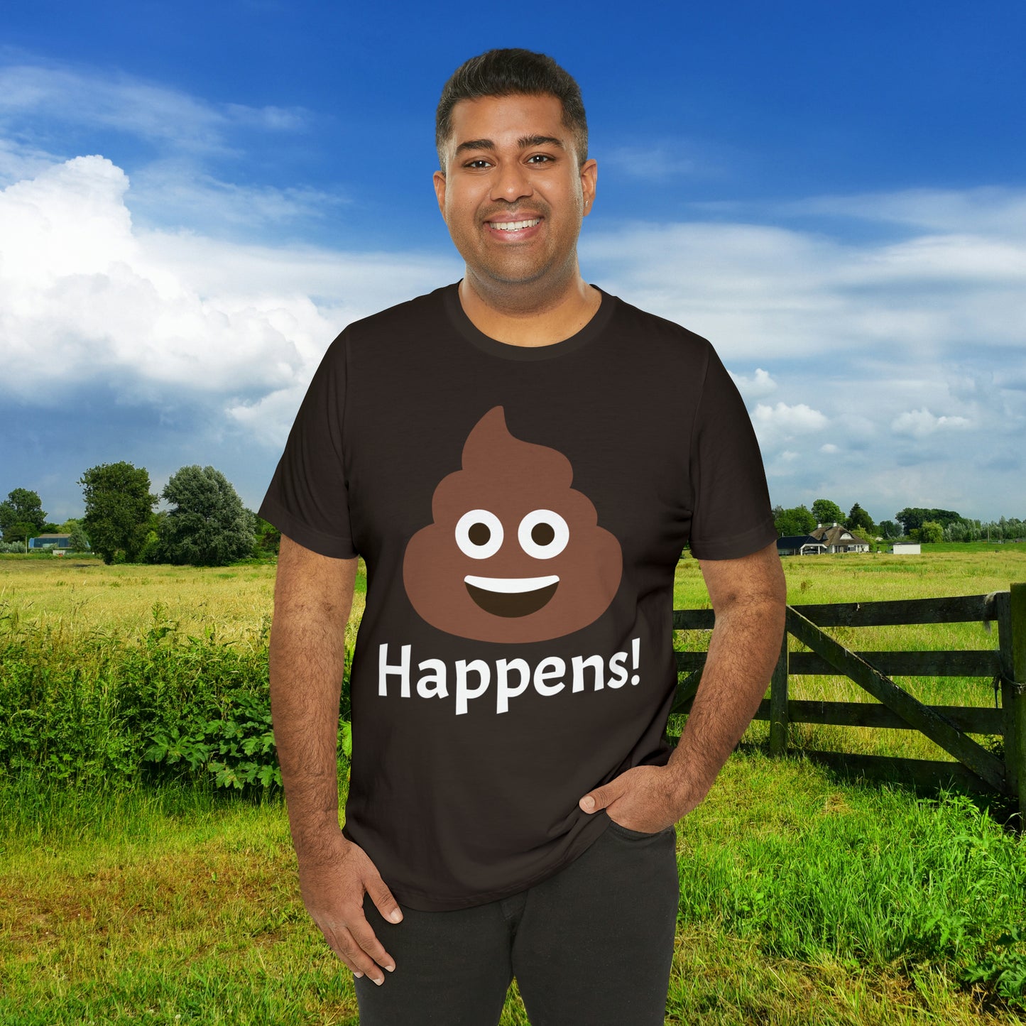 Embrace the Inevitable: 'Happens' Poop Emoji Unisex Jersey T-Shirt