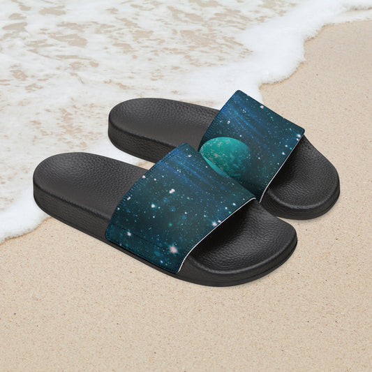 Blue Outer Space Planet in the Solar System Men's PU Slide Sandals Outer Space