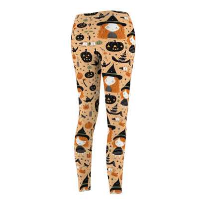 Halloween Trick or Treat Ghosts Witch Hats Jack o Lanterns Women's Cut & Sew Casual Leggings (AOP)