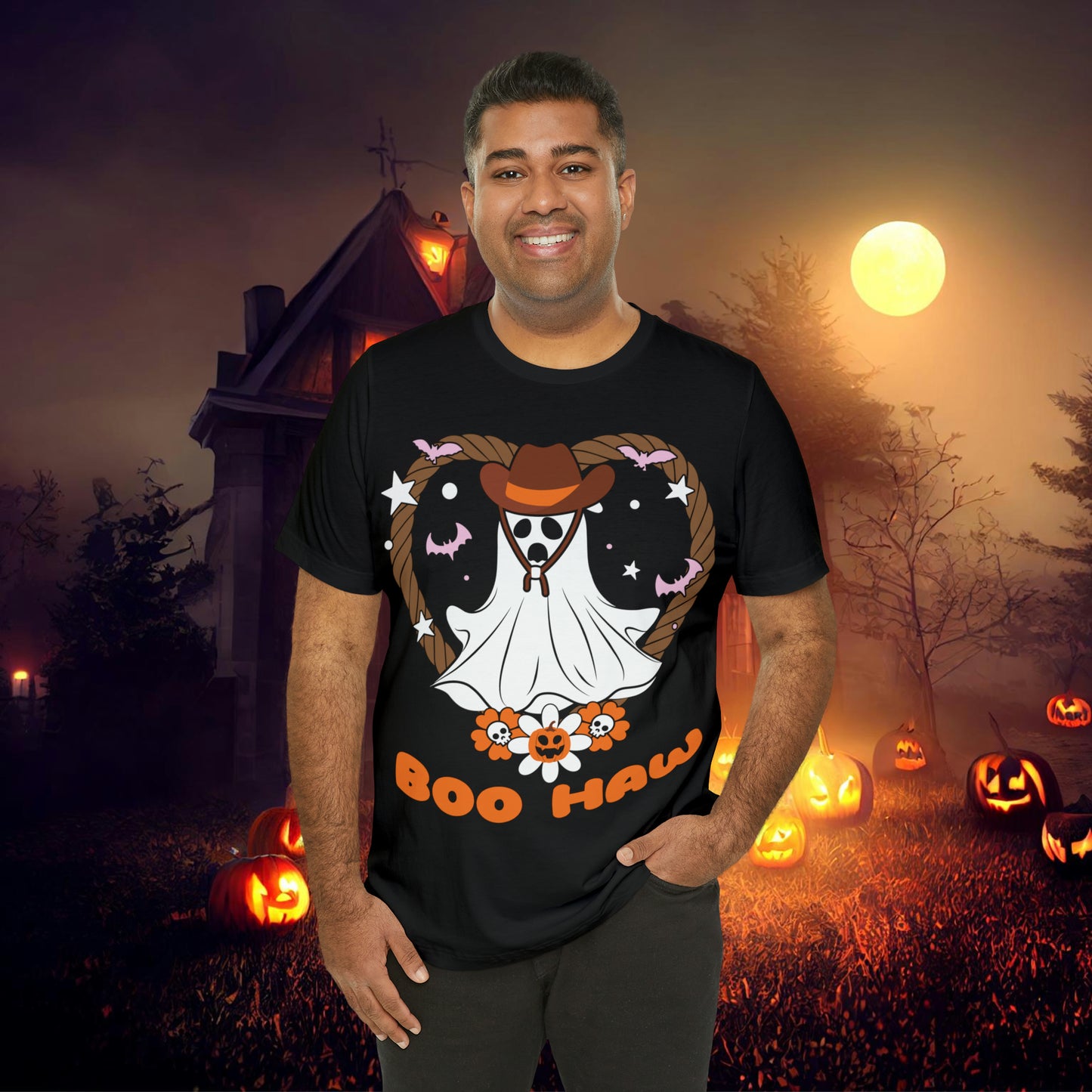 Boo Haw Retro Groovy Western Halloween Unisex Jersey Short Sleeve Tee Gifts for Him Gifts for Her