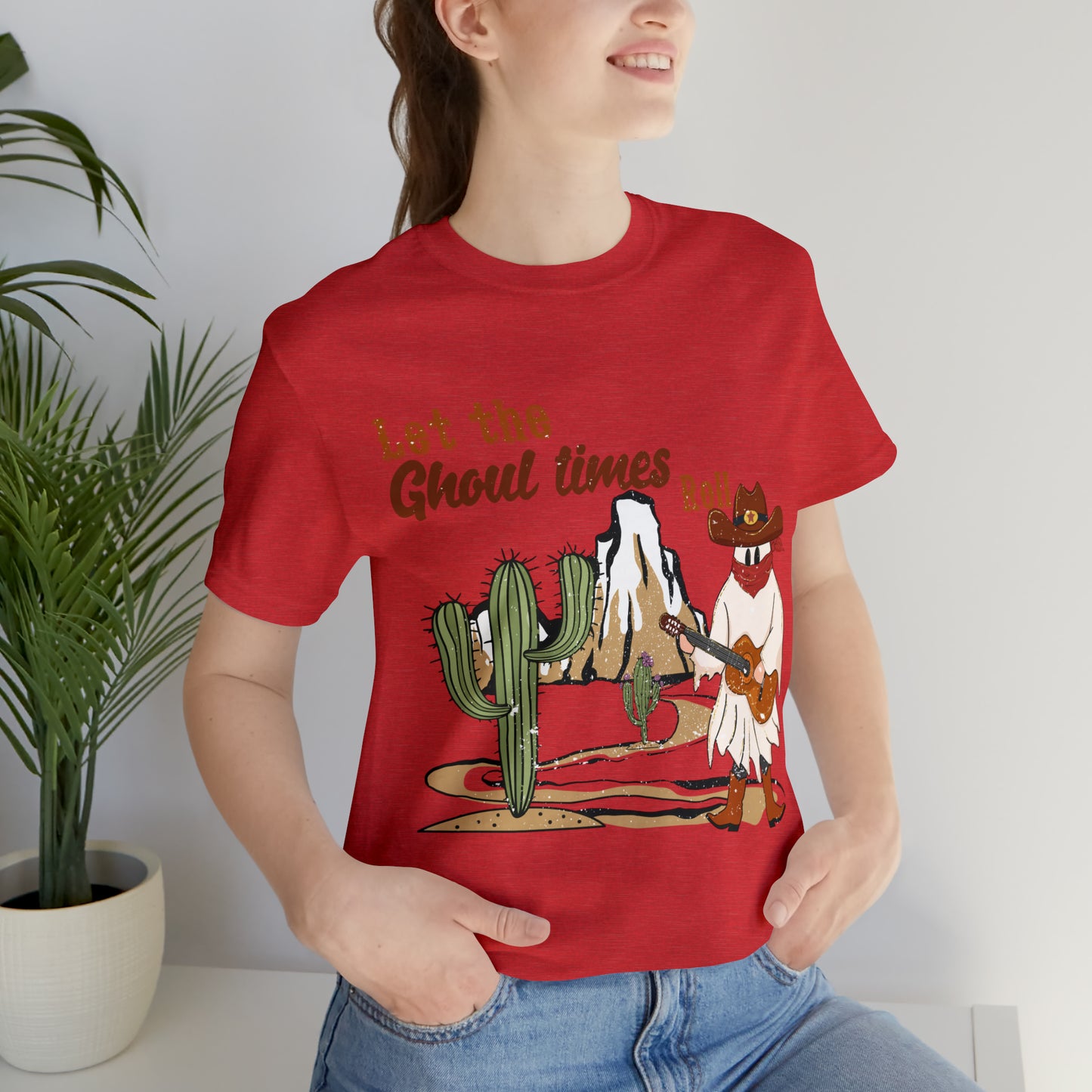 Cowboy Ghost playing the Guitar singing Let the Ghoul times roll Halloween Unisex Jersey Short Sleeve Tee Gifts for him Gifts for Her