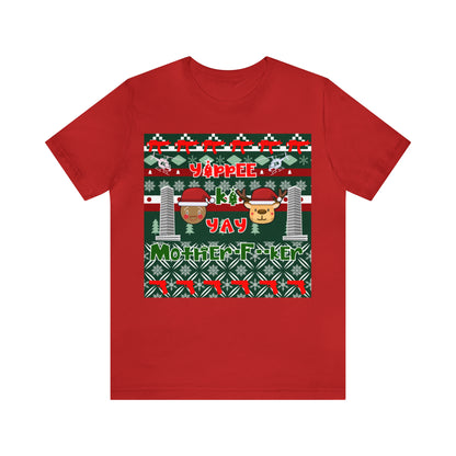 Die Hard Inspired Ugly Christmas Sweater Tee | Yippee Ki Yay Quote | Festive Unisex Holiday Shirt