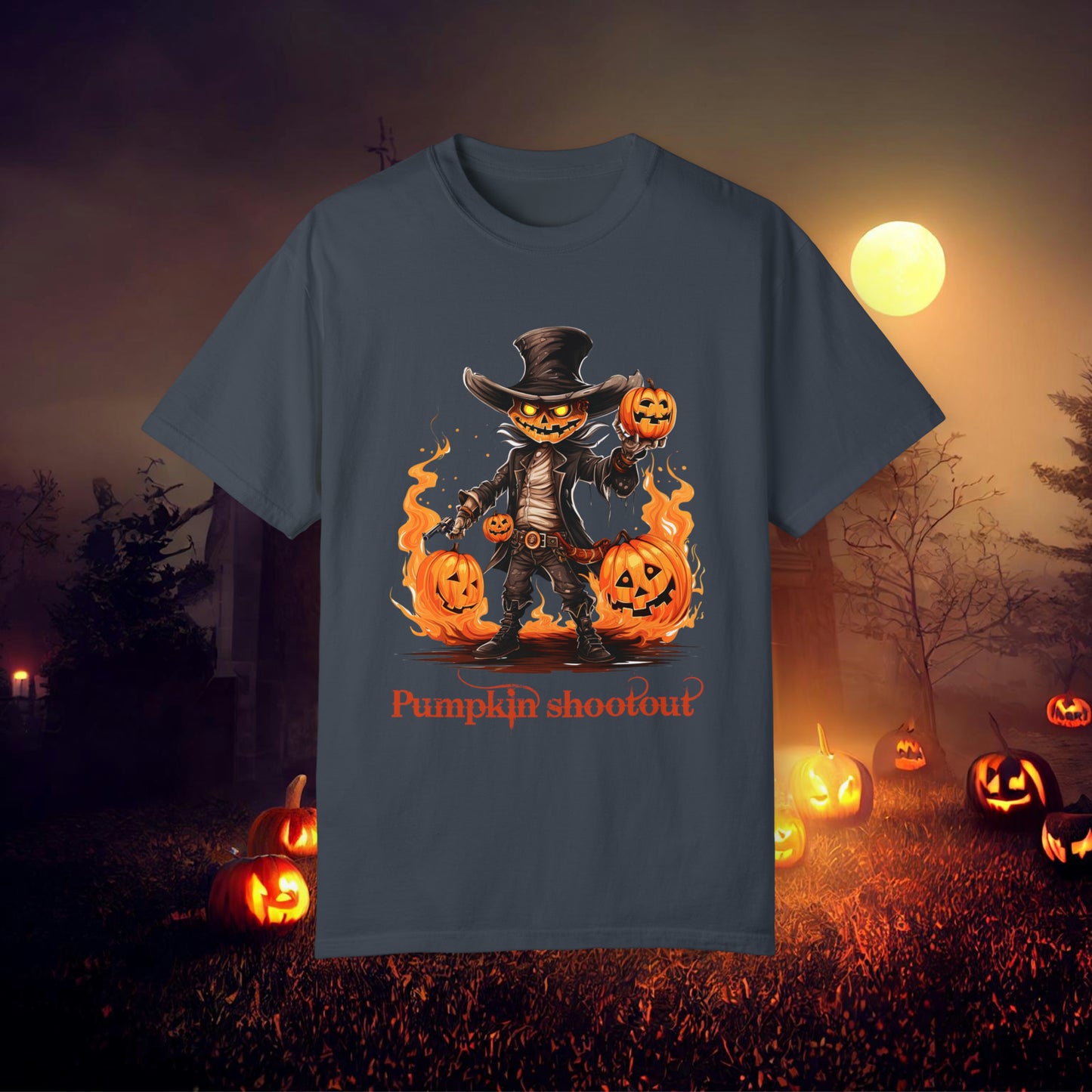 Cowboy Skeleton Gunslinger Pumpkin Shoot Out Halloween Unisex Garment-Dyed T-shirt Gifts for her Gifts for him