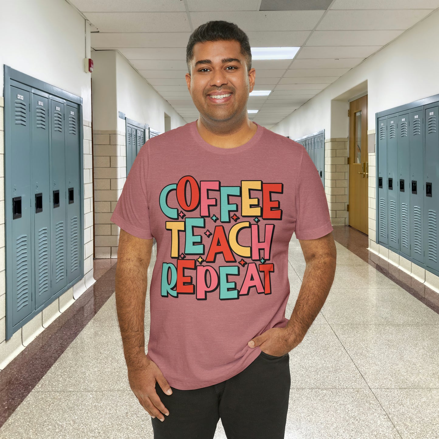 Coffee Teach Repeat Unisex Jersey Short Sleeve Tee