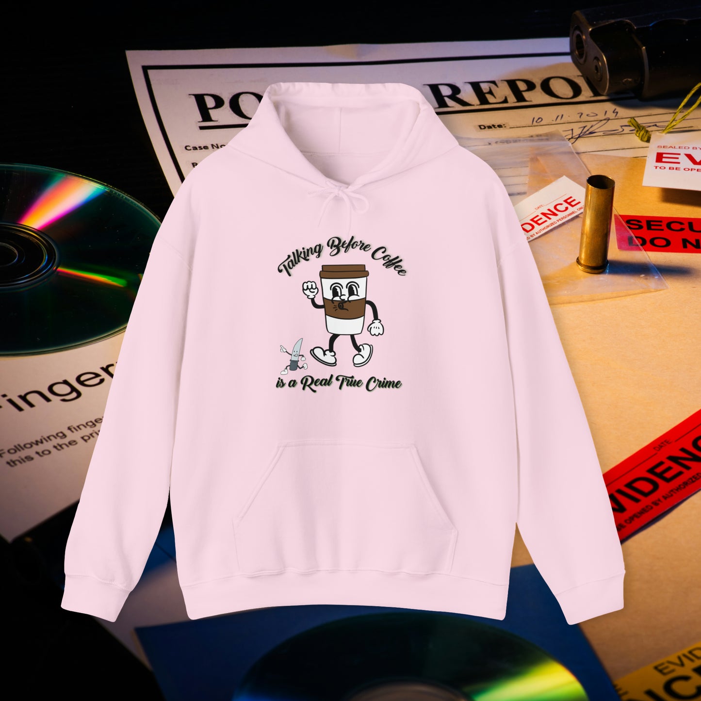 Retro Talking before Coffee is a Real True Crime Unisex Heavy Blend™ Hooded Sweatshirt Gifts for Him Gifts for Her