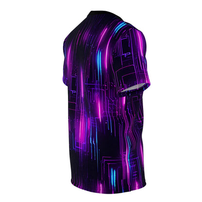 Cyberpunk Circuit Board with Neon Lights Unisex Cut & Sew Tee (AOP)
