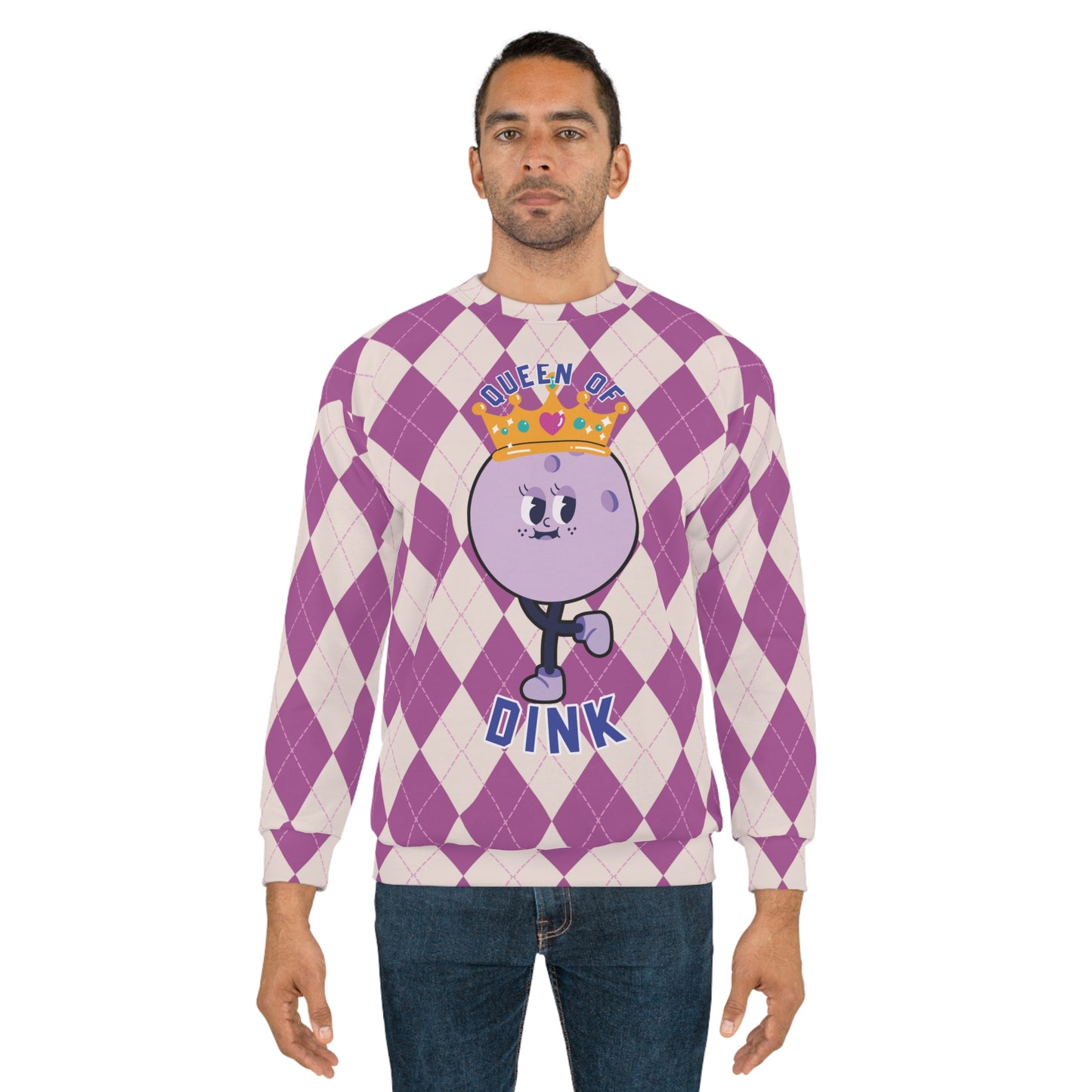 Vintage Purple Rhombus Pickleball Queen AOP Sweatshirt - Reign as the Queen of Dink in Style!