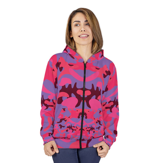 Colorful Pink Camo Unisex Zip Hoodie (AOP)