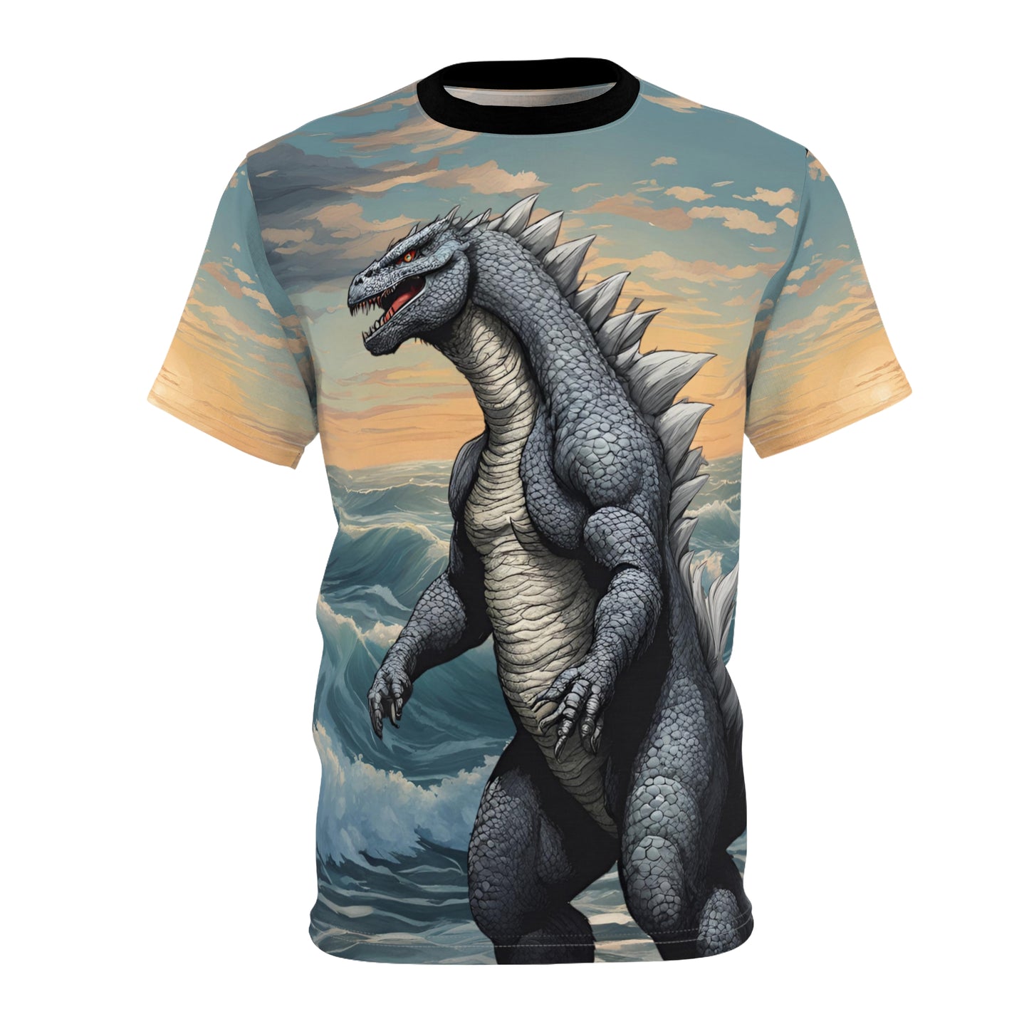 Godzilla-Inspired Lizard Unleashed Tee: Roar Your Style! Unisex Cut & Sew Tee (AOP)