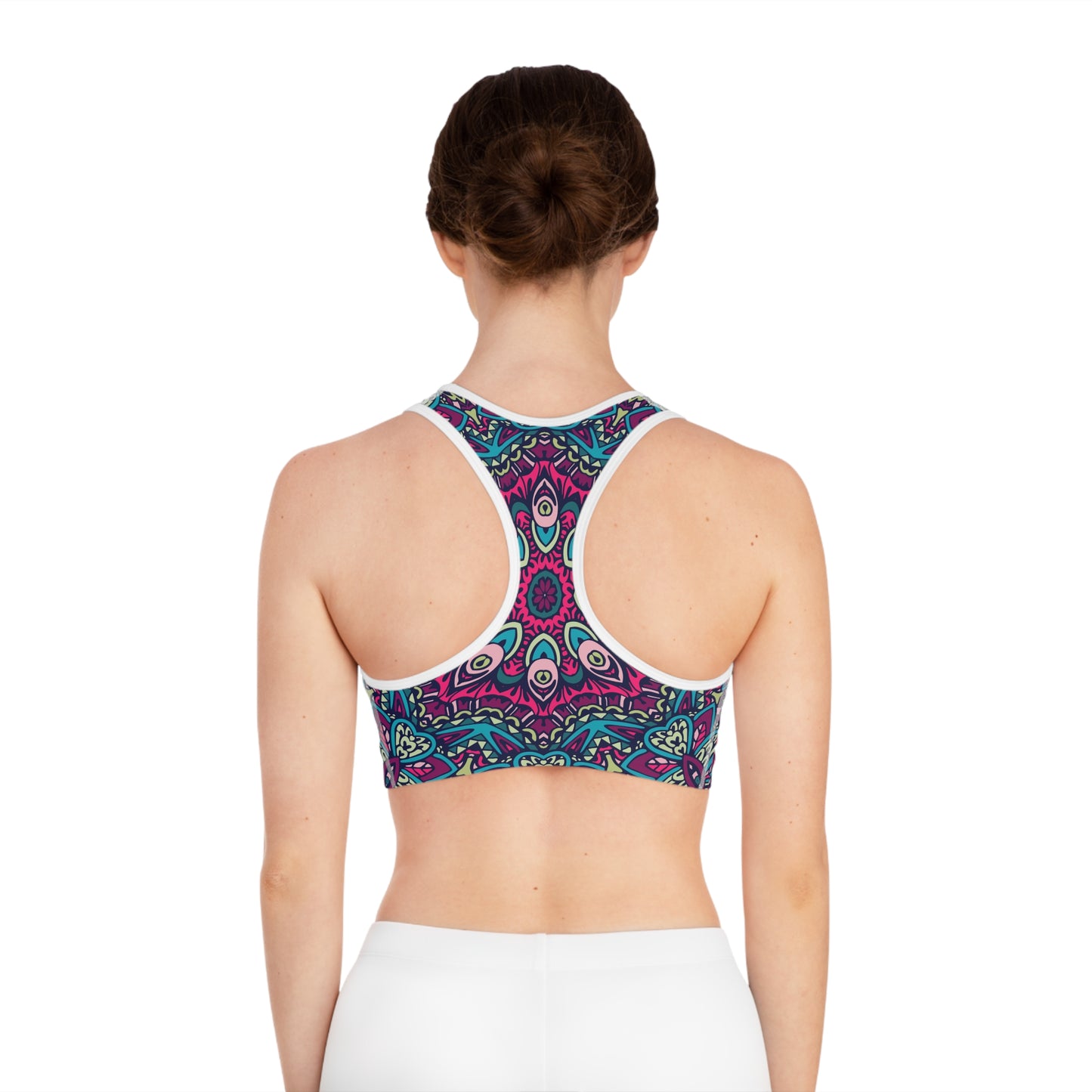 Purple Boho Vibes Sports Bra - AOP Design for Comfort and Style