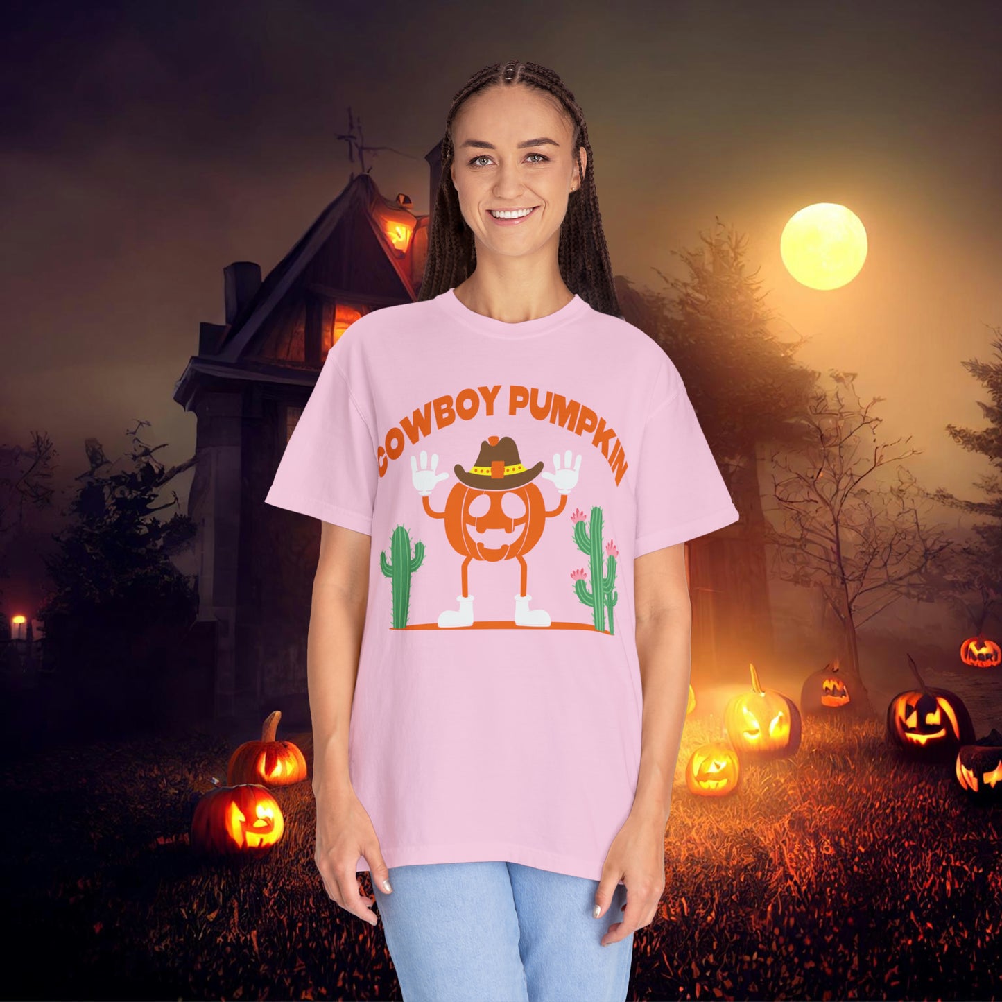 Cowboy Pumpkin Retro Groovy Halloween Unisex Garment-Dyed T-shirt Gifts for Him Gifts for Her