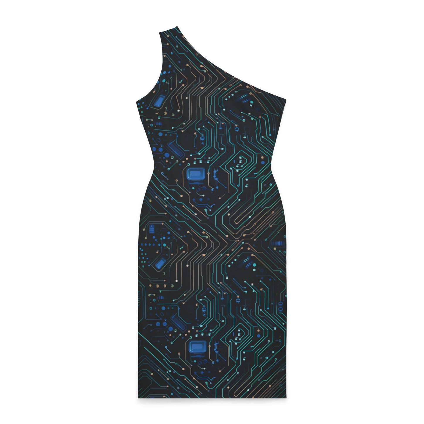 Data Flow Delight: Cyberpunk Chic AOP Fashion Shoulder Dress (AOP)