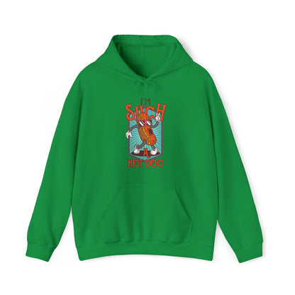 "DirkyThreadz Hot Dog Coolness Hoodie - Quirky Cartoon Design in Bold Blue"