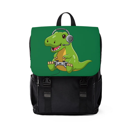 Green Dinosaur Playing Games Back to School Unisex Casual Shoulder Backpack