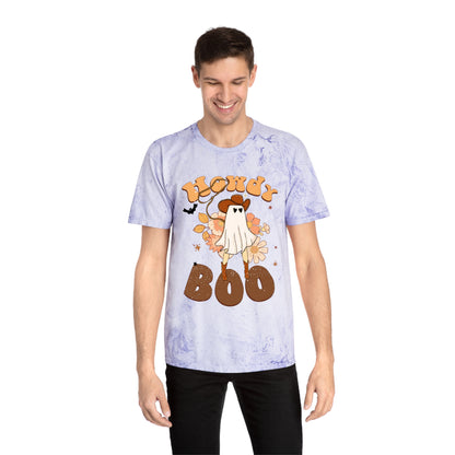 Cowboy Ghost saying Howdy Boo Retro Halloween Unisex Color Blast T-Shirt Gifts for her