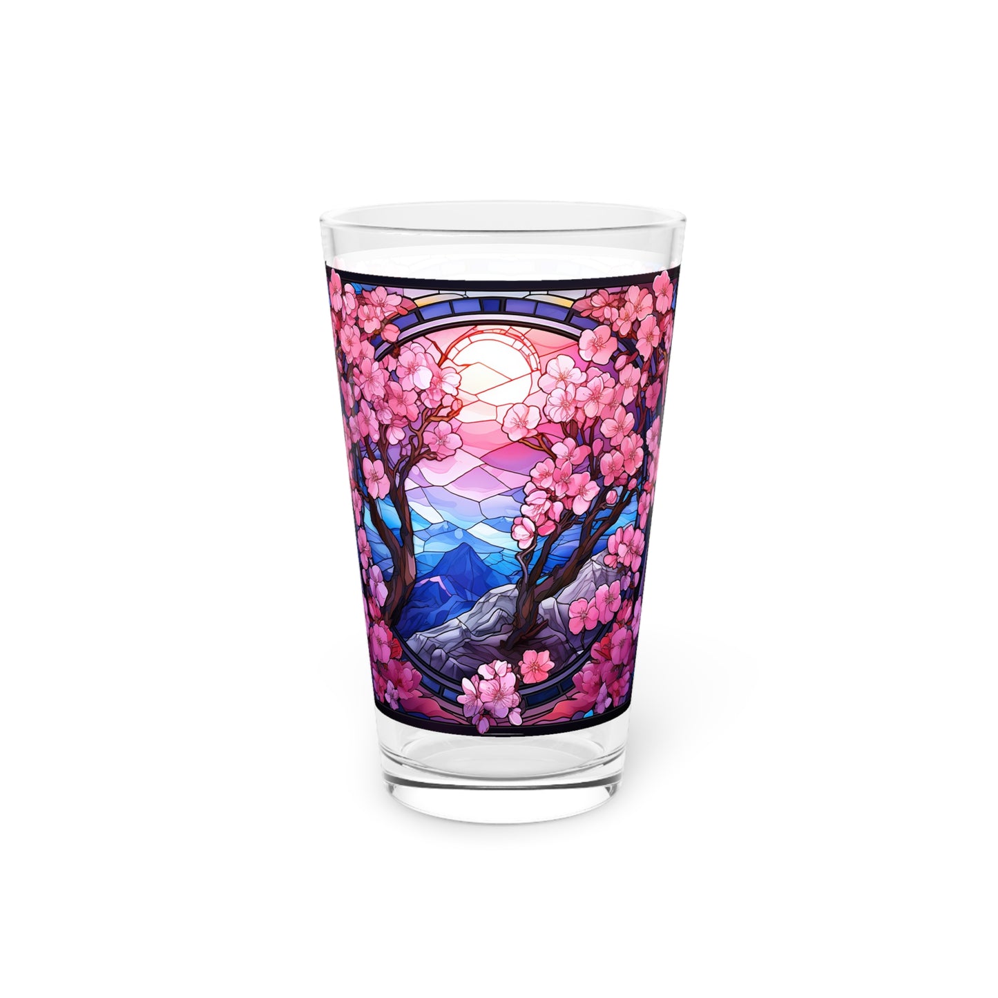 Cherry Blossoms in Full Bloom: A Stained Glass Masterpiece 16oz Pint Glass Gift idea gifts for home decor housewarming gift