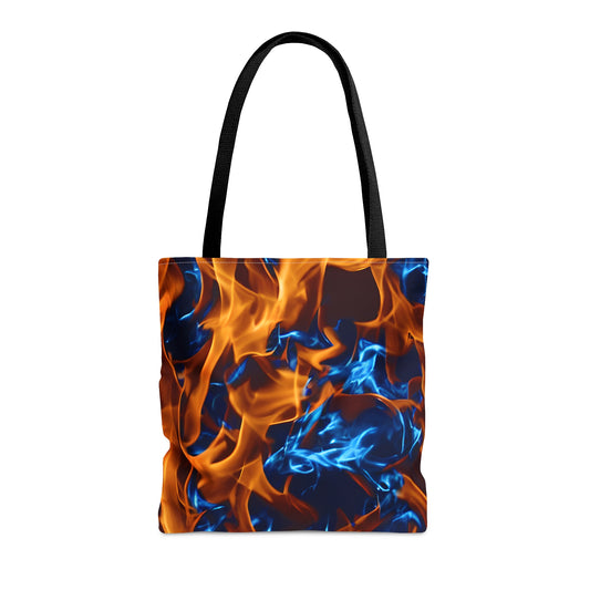 Blue and Orange Flame All Over Print (AOP) Tote Bag - Stylish and Spacious Carry-All