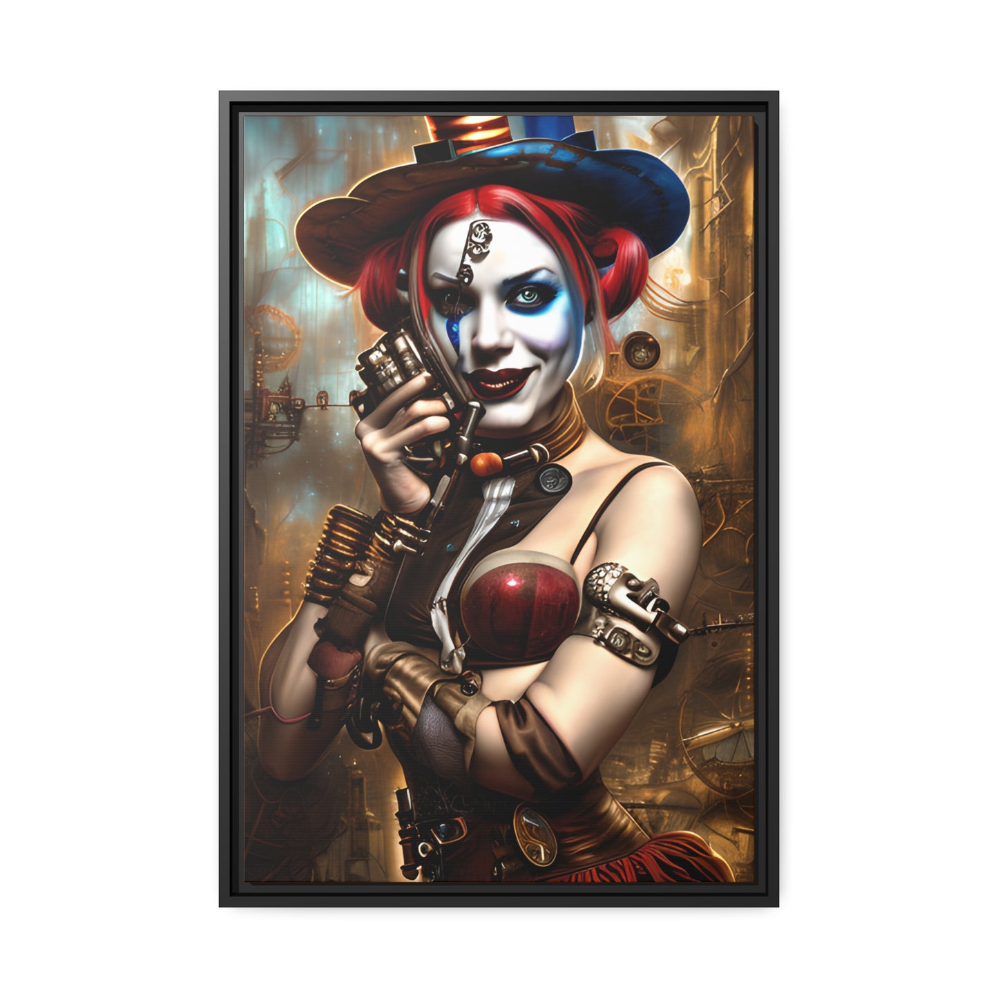 Hyper Realistic Steampunk Harley Quinn Matte Canvas, Black Frame