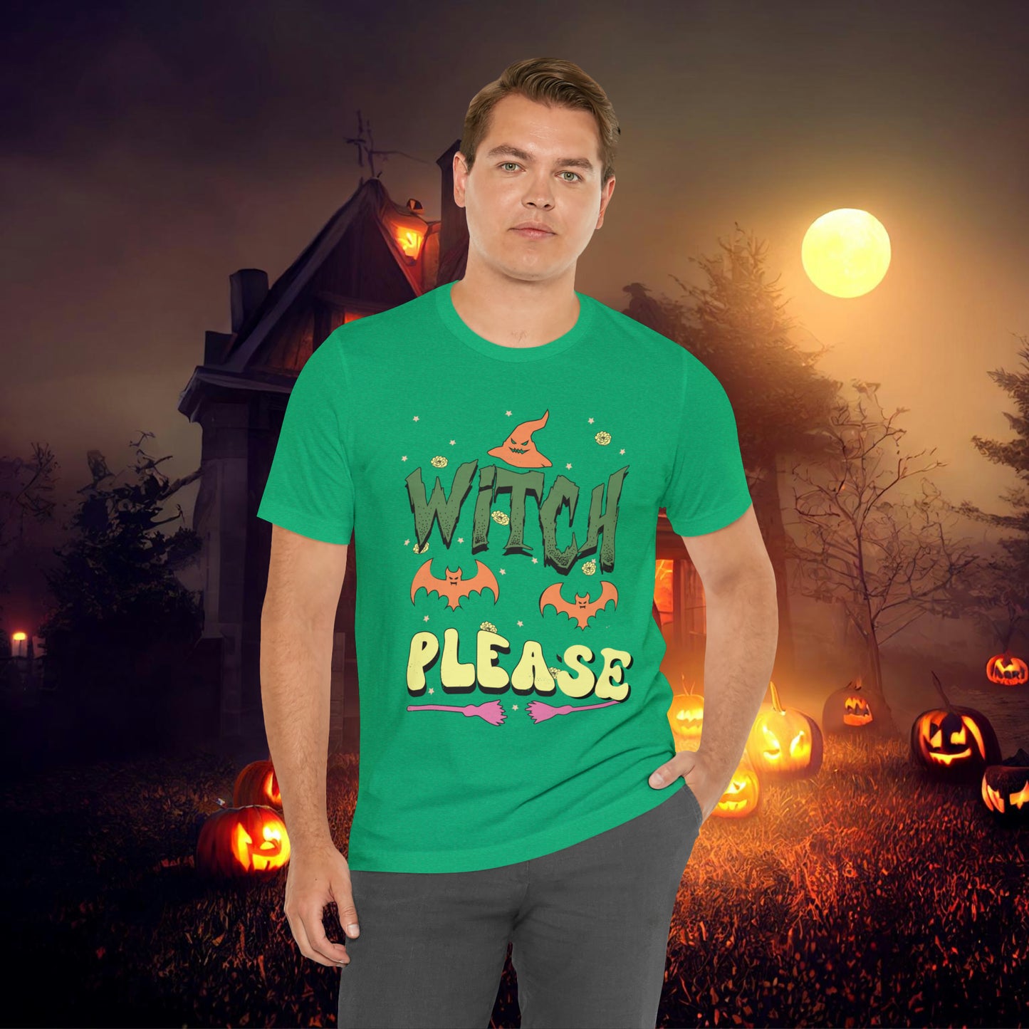 Witch Please Retro Groovy Halloween Unisex Jersey Short Sleeve Tee Gifts for Her Gifts for him