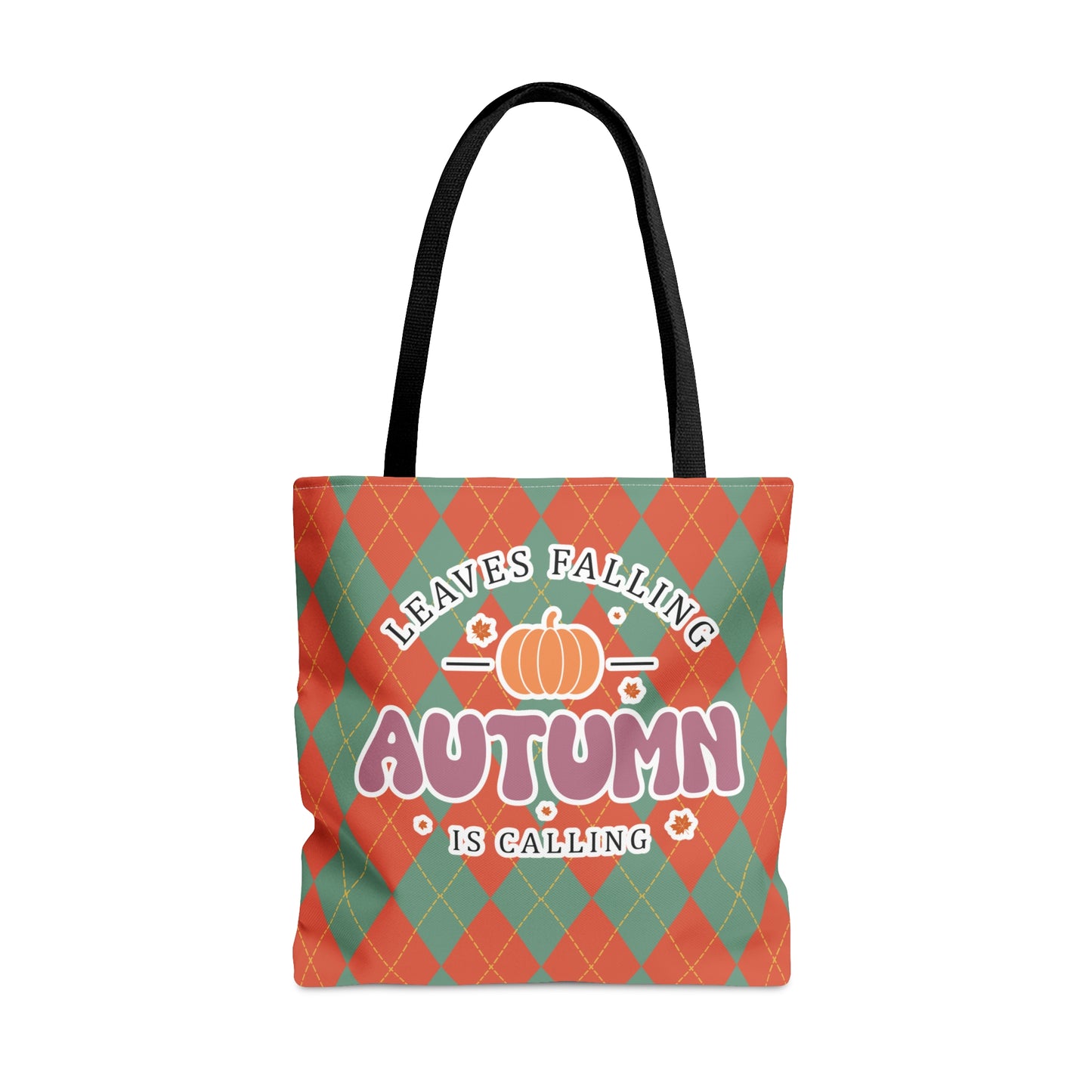 Vintage Green and Orange Rhombus pattern Fall Tote Bag (AOP) - Embrace Autumn's Beauty on the Go