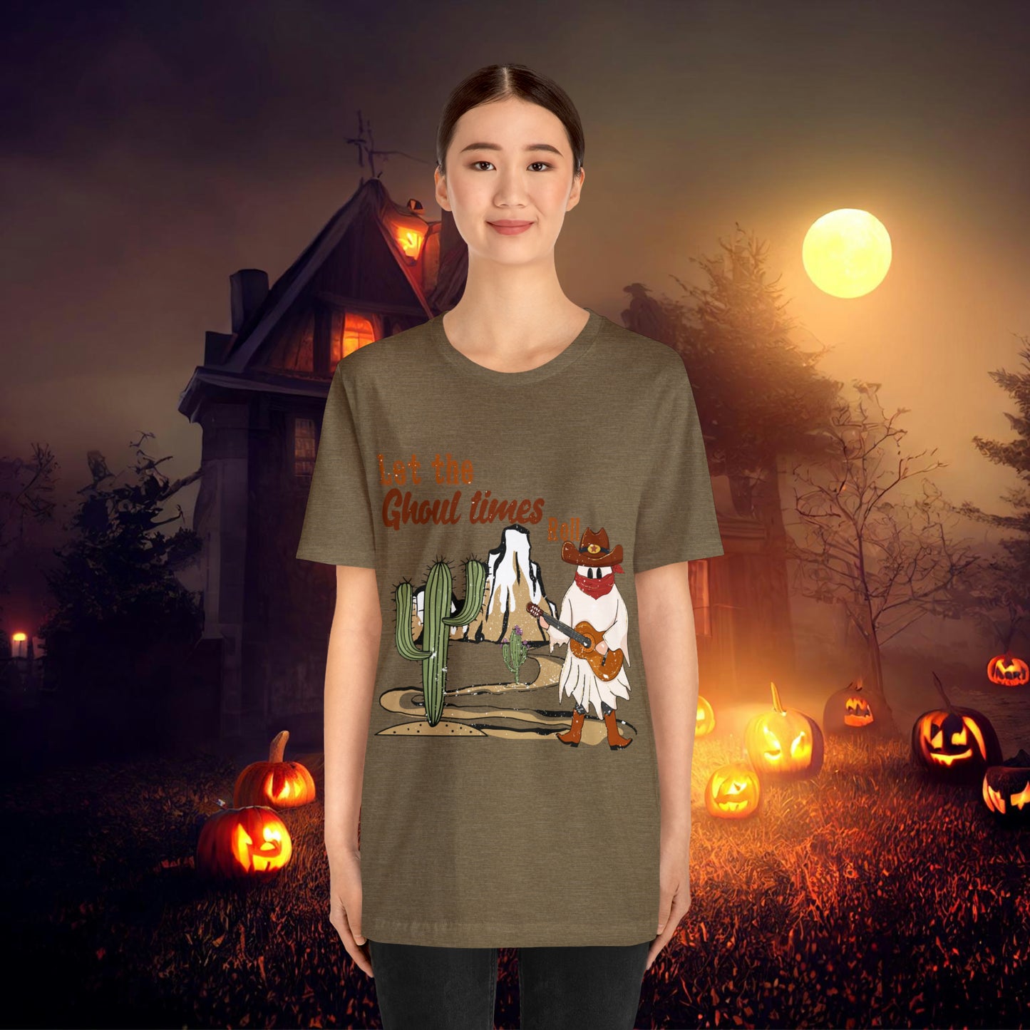 Cowboy Ghost playing the Guitar singing Let the Ghoul times roll Halloween Unisex Jersey Short Sleeve Tee Gifts for him Gifts for Her