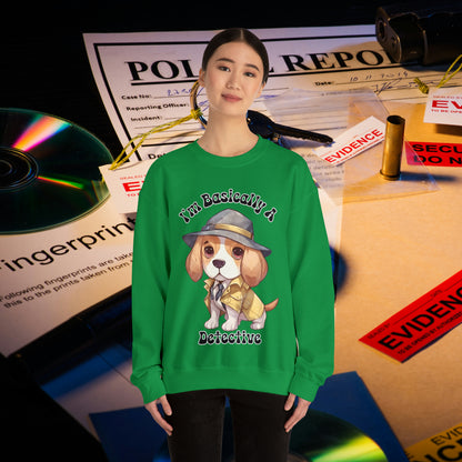 Cute Beagle Dressed up like a Detective, I'm a Basically a Detective True Crime Unisex Heavy Blend™ Crewneck Sweatshirt