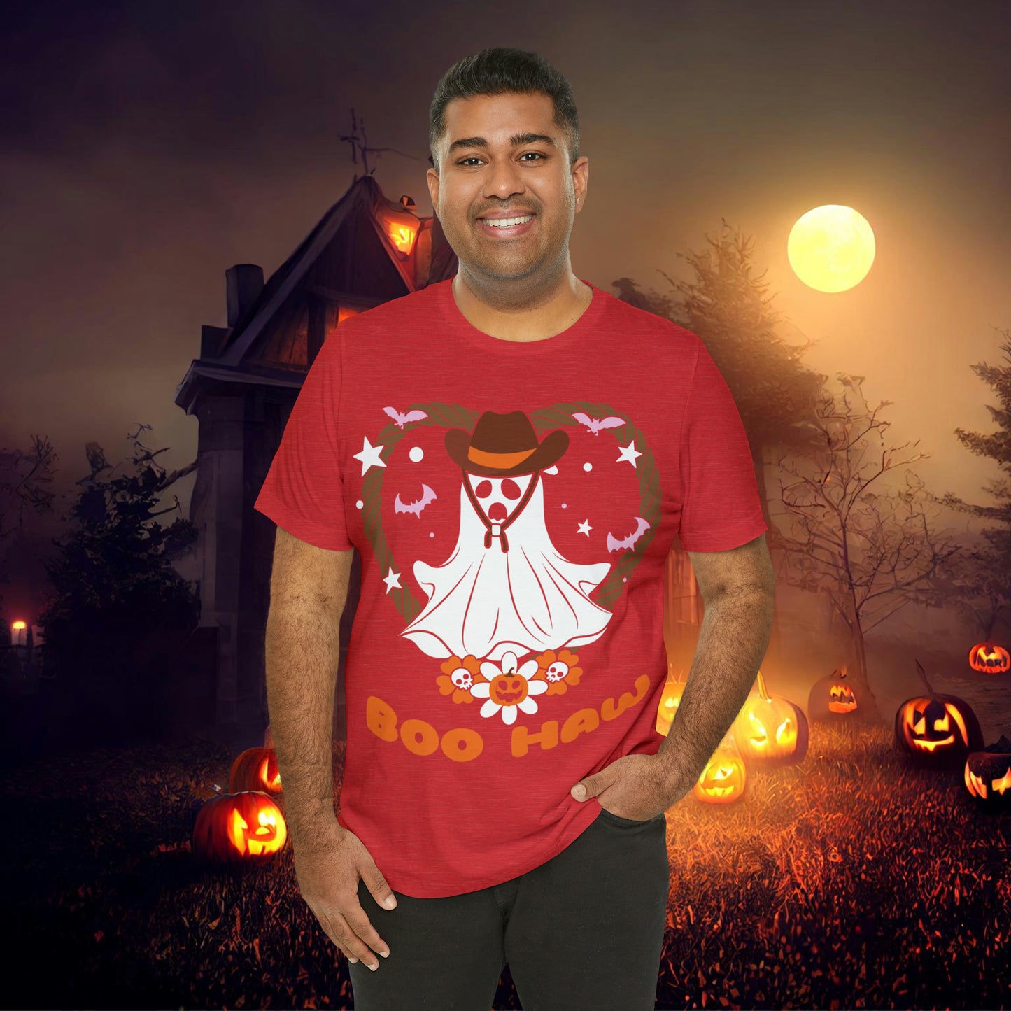 Boo Haw Retro Groovy Western Halloween Unisex Jersey Short Sleeve Tee Gifts for Him Gifts for Her