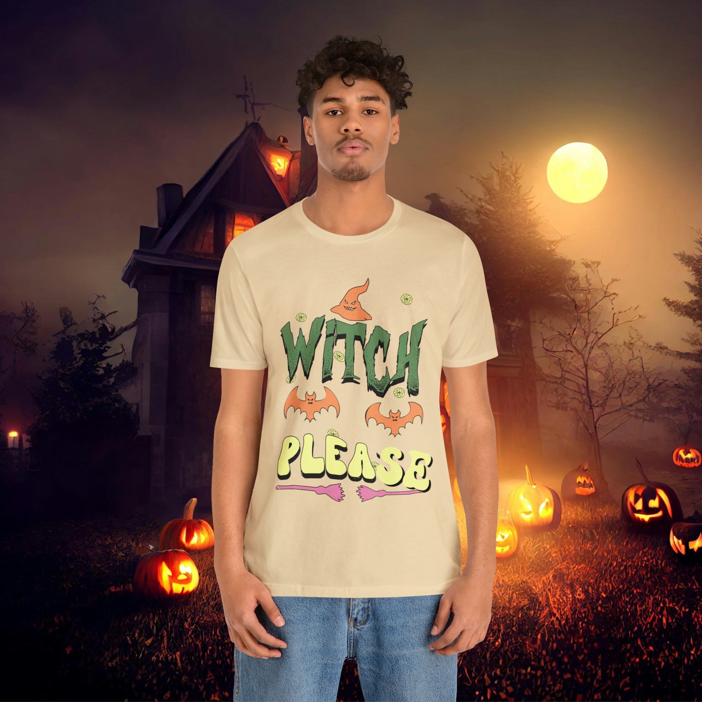 Witch Please Retro Groovy Halloween Unisex Jersey Short Sleeve Tee Gifts for Her Gifts for him