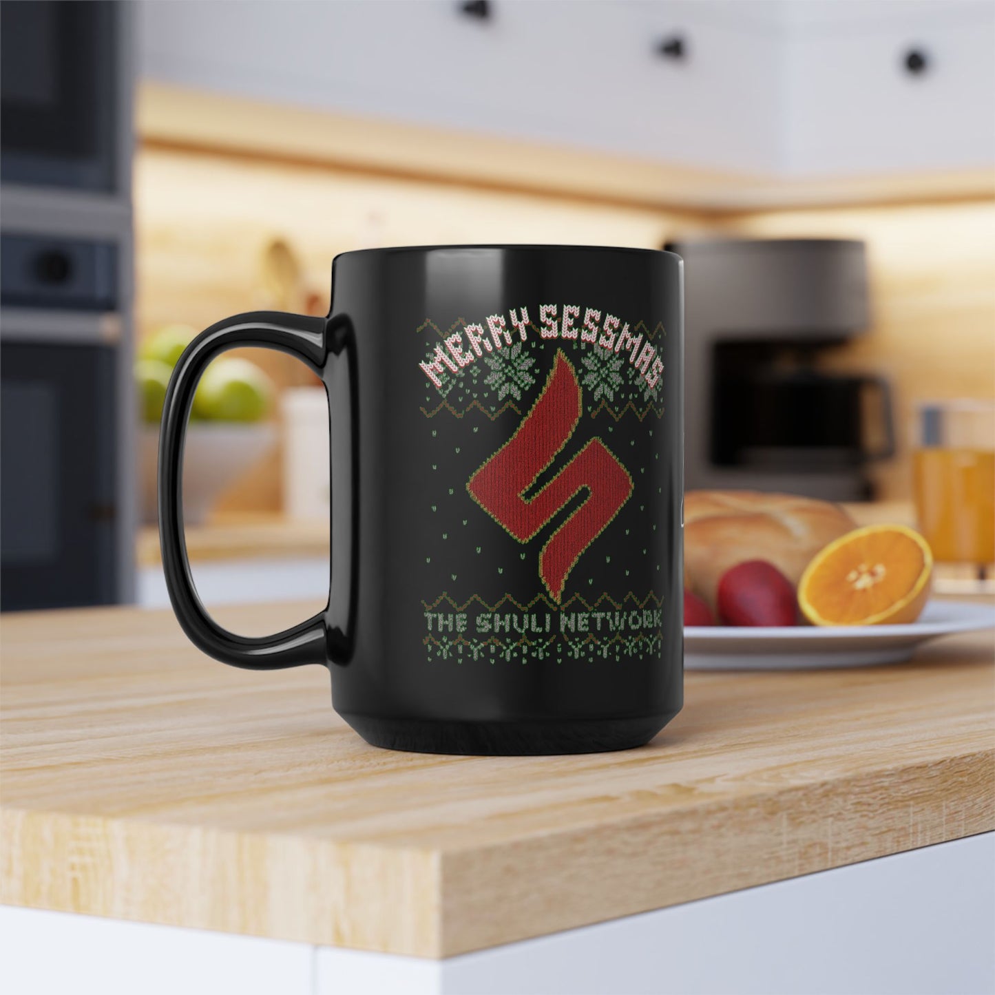 Mug - 'Merry Sessmas' Holiday Black 15oz Coffee Mug (The Shuli Network)