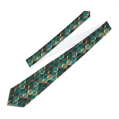 "Geometric Elegance Necktie - Timeless Style with Teal, Green & Gold Sophistication