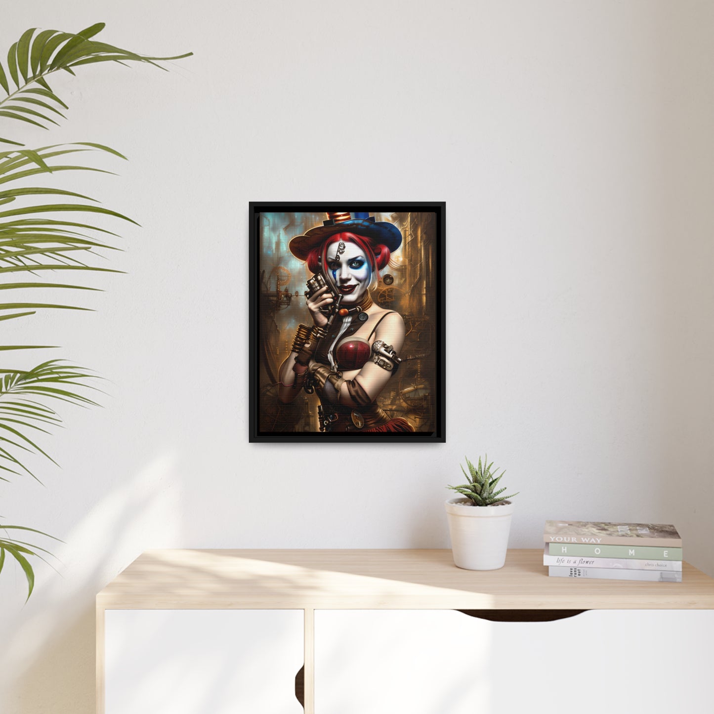 Hyper Realistic Steampunk Harley Quinn Matte Canvas, Black Frame