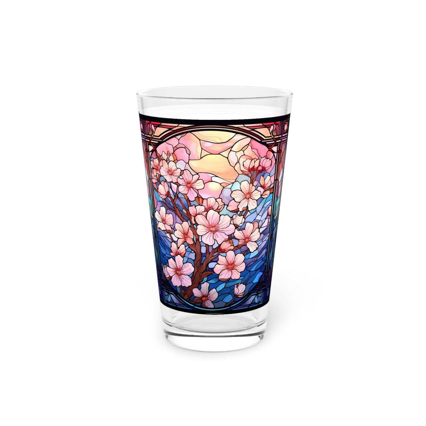 Cherry Blossoms in Full Bloom: A Stained Glass Masterpiece 16oz Pint Glass Gift idea gifts for home decor housewarming gift