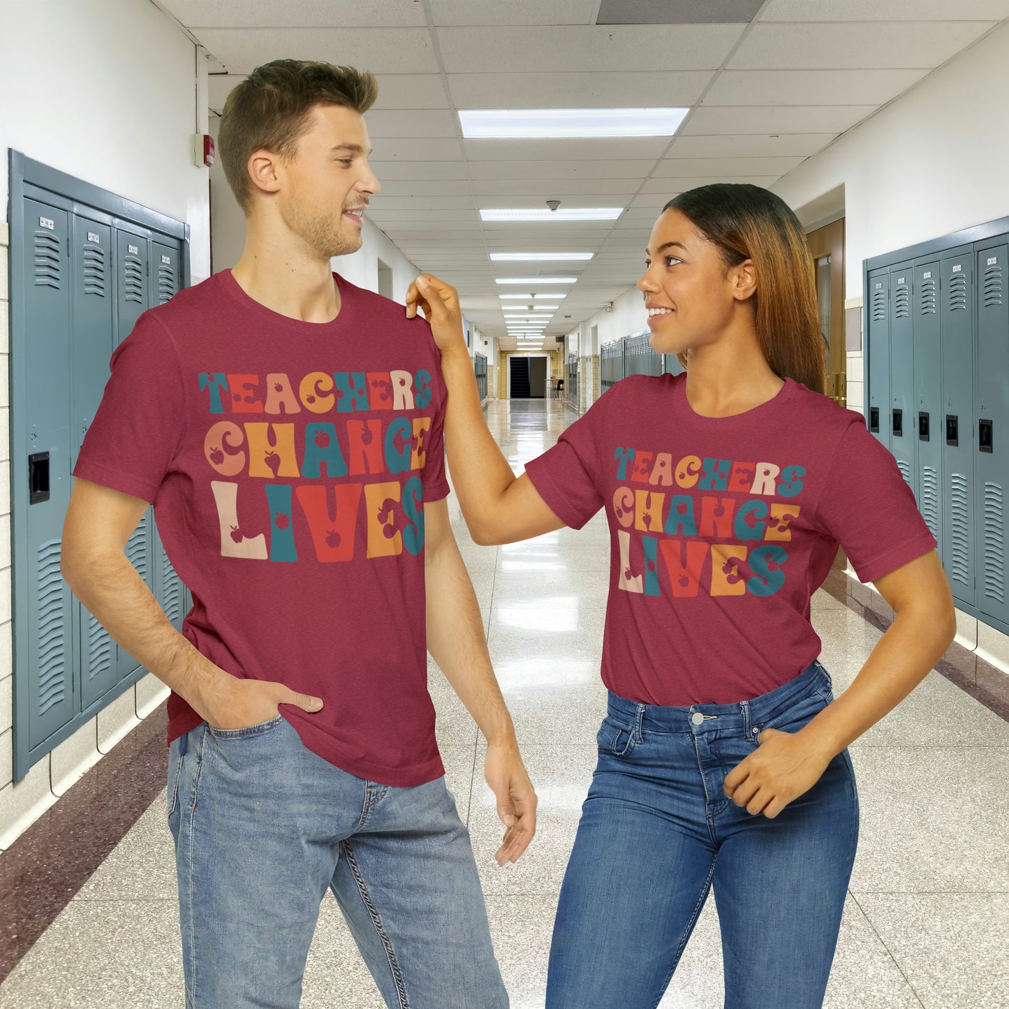 Colorful Teachers Change Lives Back to School Unisex Jersey Short Sleeve Tee Gifts for him, Gifts for Her
