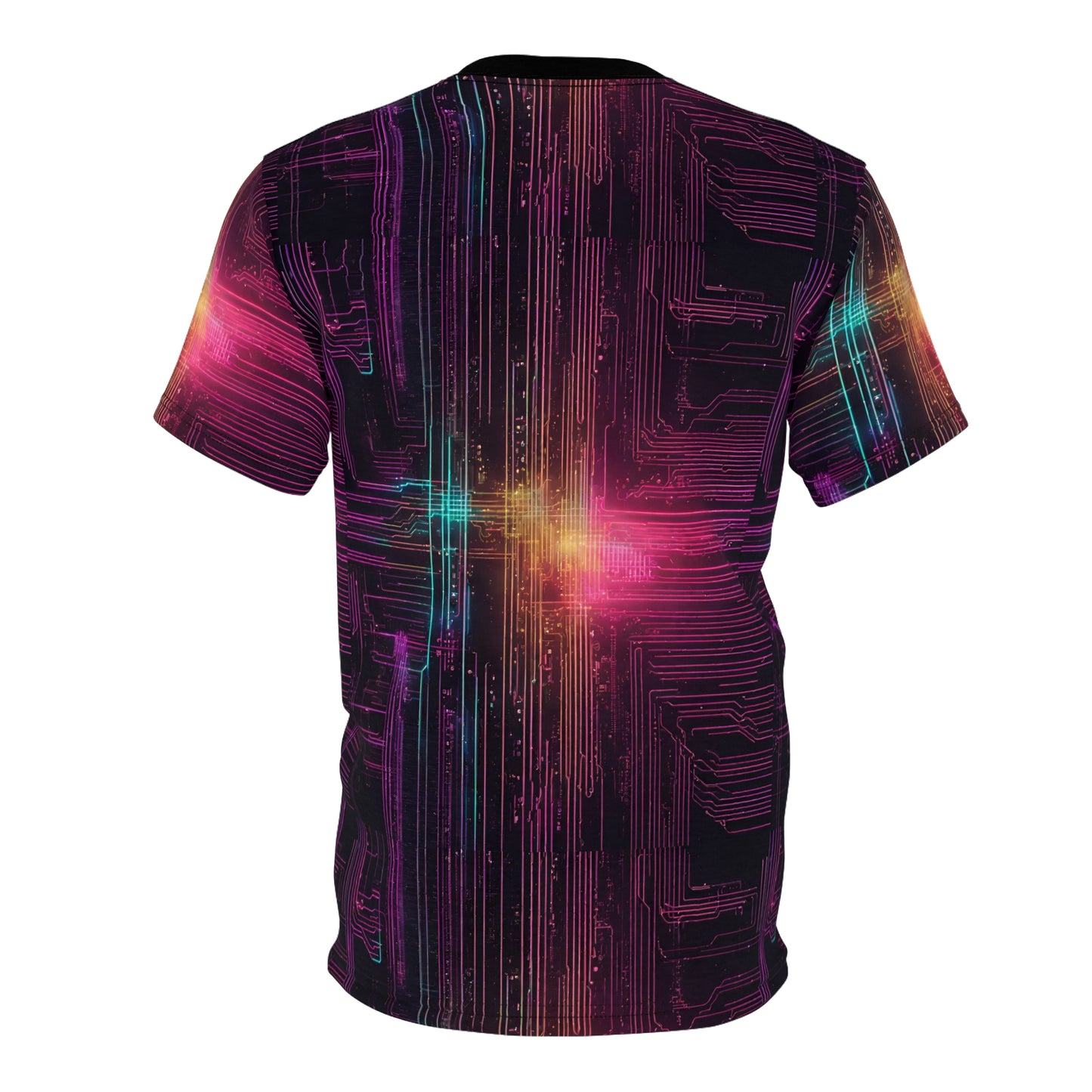 Neon Futuristic Lights Circuit Board Cyberpunk Unisex Cut & Sew Tee (AOP)