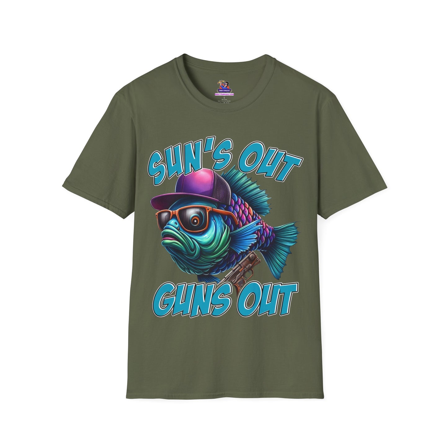 Sun's Out Guns Out Unisex Softstyle T-Shirt Fishing humor, Fisherman Gift Pun T-Shirt Funny Fish Tee Fishy Vibes Unique Unisex Tee