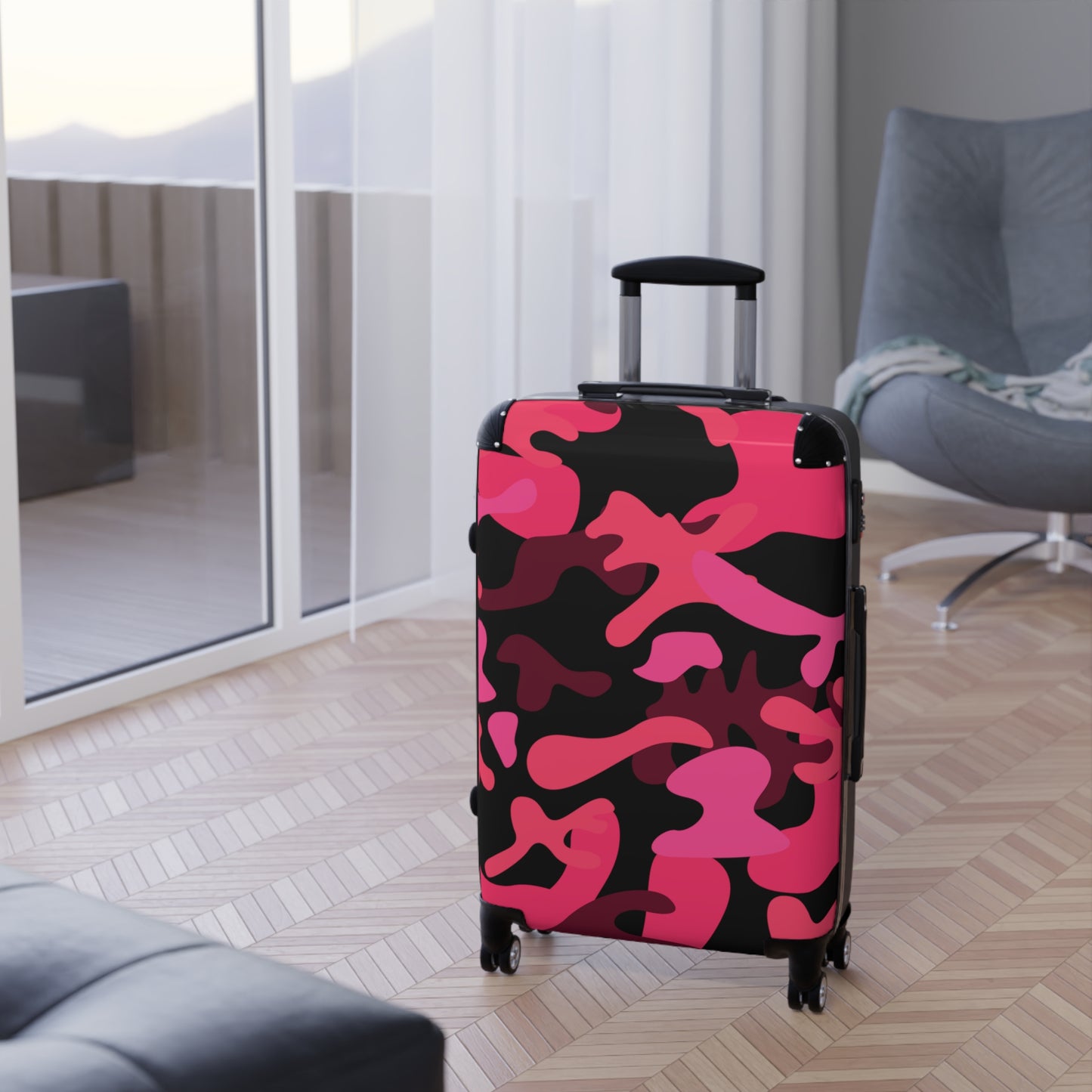 Colorful Pink Camo Suitcase