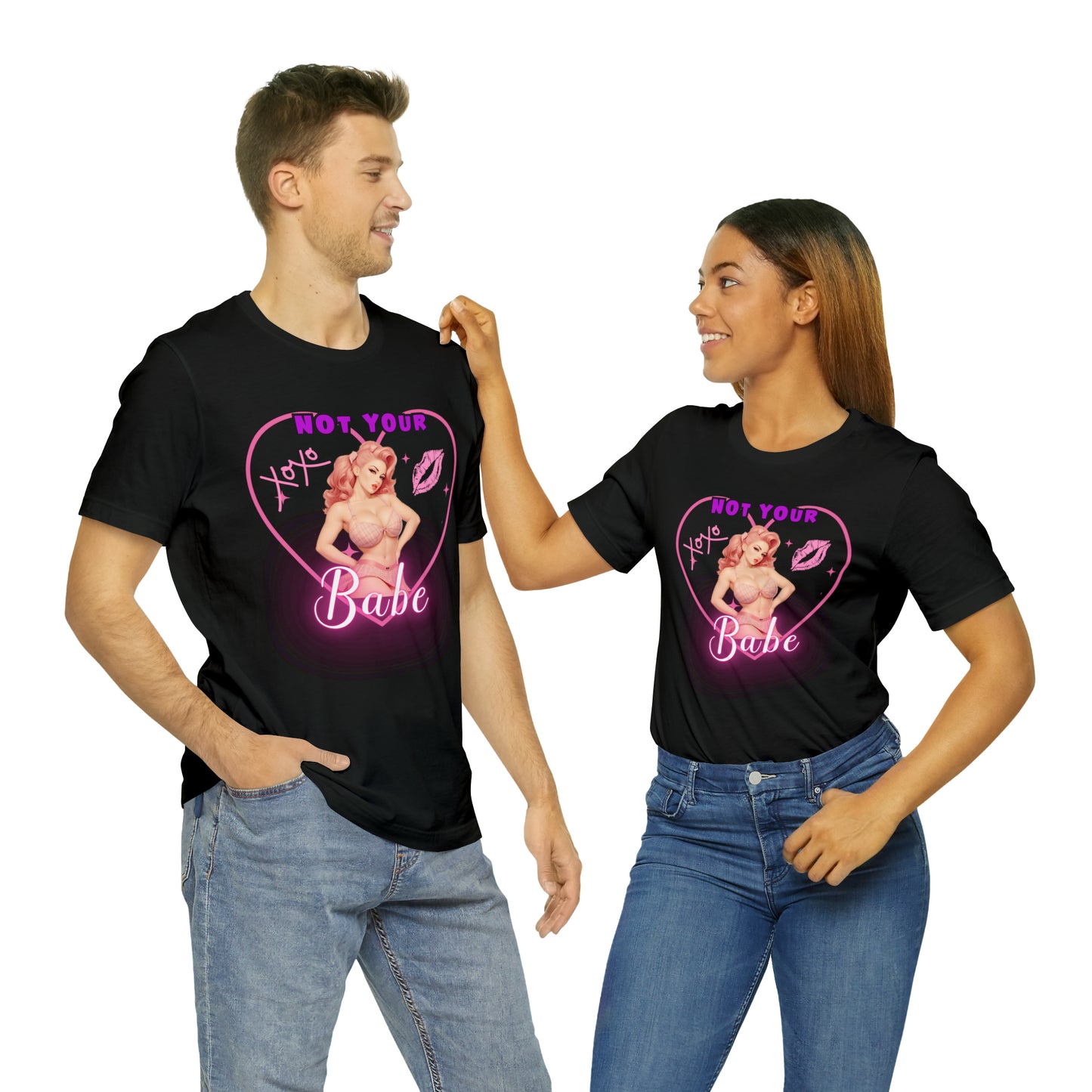 Vintage Pink Pinup Girl "Not Your Babe" on a Bella+Canva 3001 Unisex Jersey T-Shirt - A Must-Have Gift for her