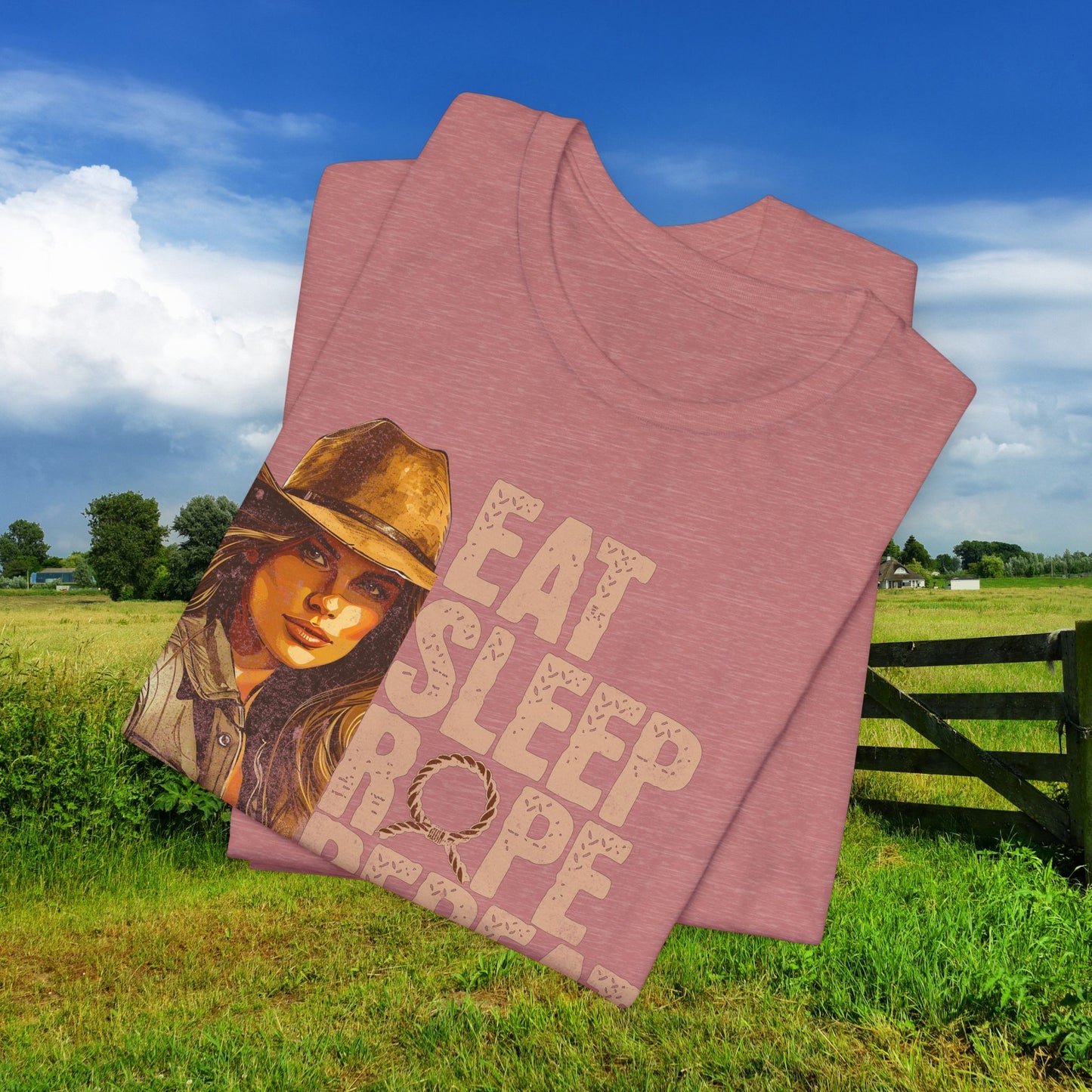 Rustic Cowgirl Tee - Eat Sleep Rope Repeat - Perfect for Country Lovers, Gift for Horse Riders, Western Style Shirt, Casual Wear, Farm [...]
