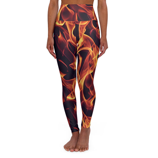 Elevate Your Flow: All Over Print High Waisted Yoga Leggings with Dynamic Flames  High Waisted Yoga Leggings (AOP)