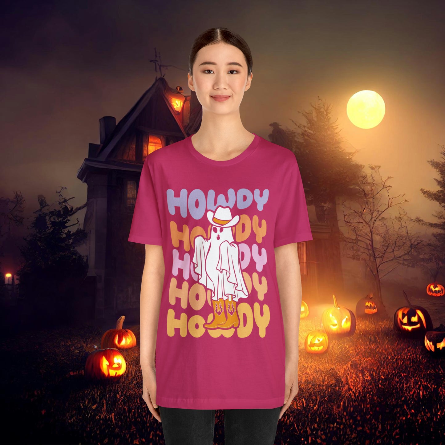 Cowboy Ghost Howdy Retro Halloween Unisex Jersey Short Sleeve Tee Gifts for Him Gifts For Her