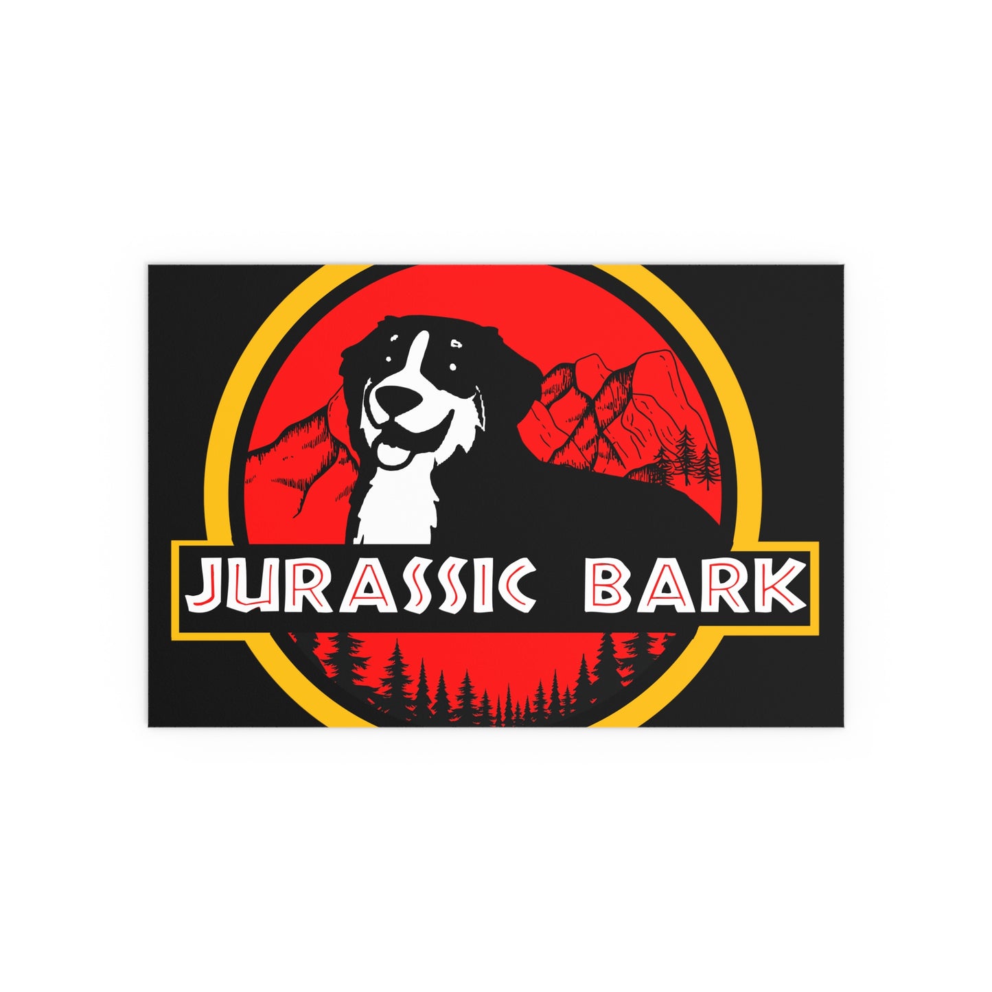 Jurassic Bark Bernese Mountain Dog Indoor and Outdoor Silk Posters