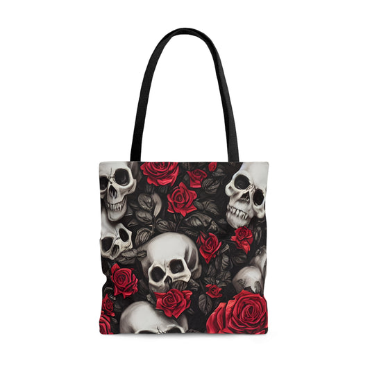 Hyper Realistic Skulls and Red Roses by artist Anne-Laure Goupil Tote Bag (AOP)