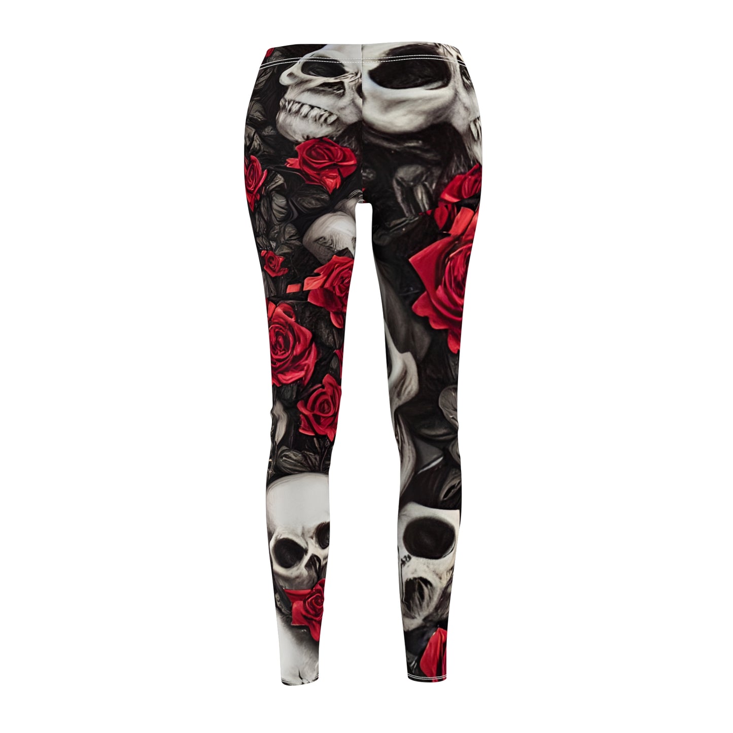 Hyper Realistic Skulls and Red Roses by artist Anne-Laure Goupil Women's Cut & Sew Casual Leggings (AOP)