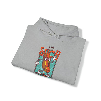 "DirkyThreadz Hot Dog Coolness Hoodie - Quirky Cartoon Design in Bold Blue"