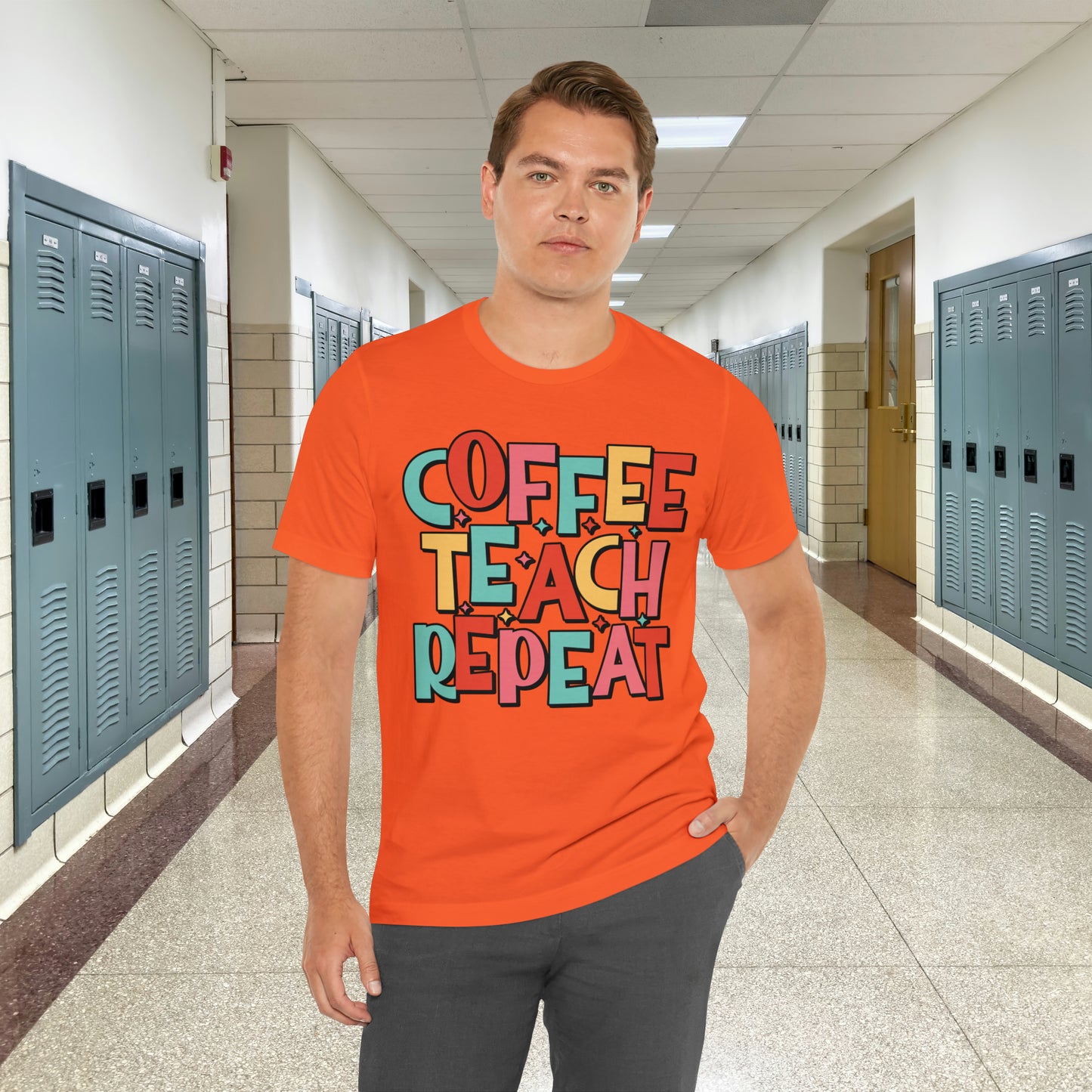 Coffee Teach Repeat Unisex Jersey Short Sleeve Tee